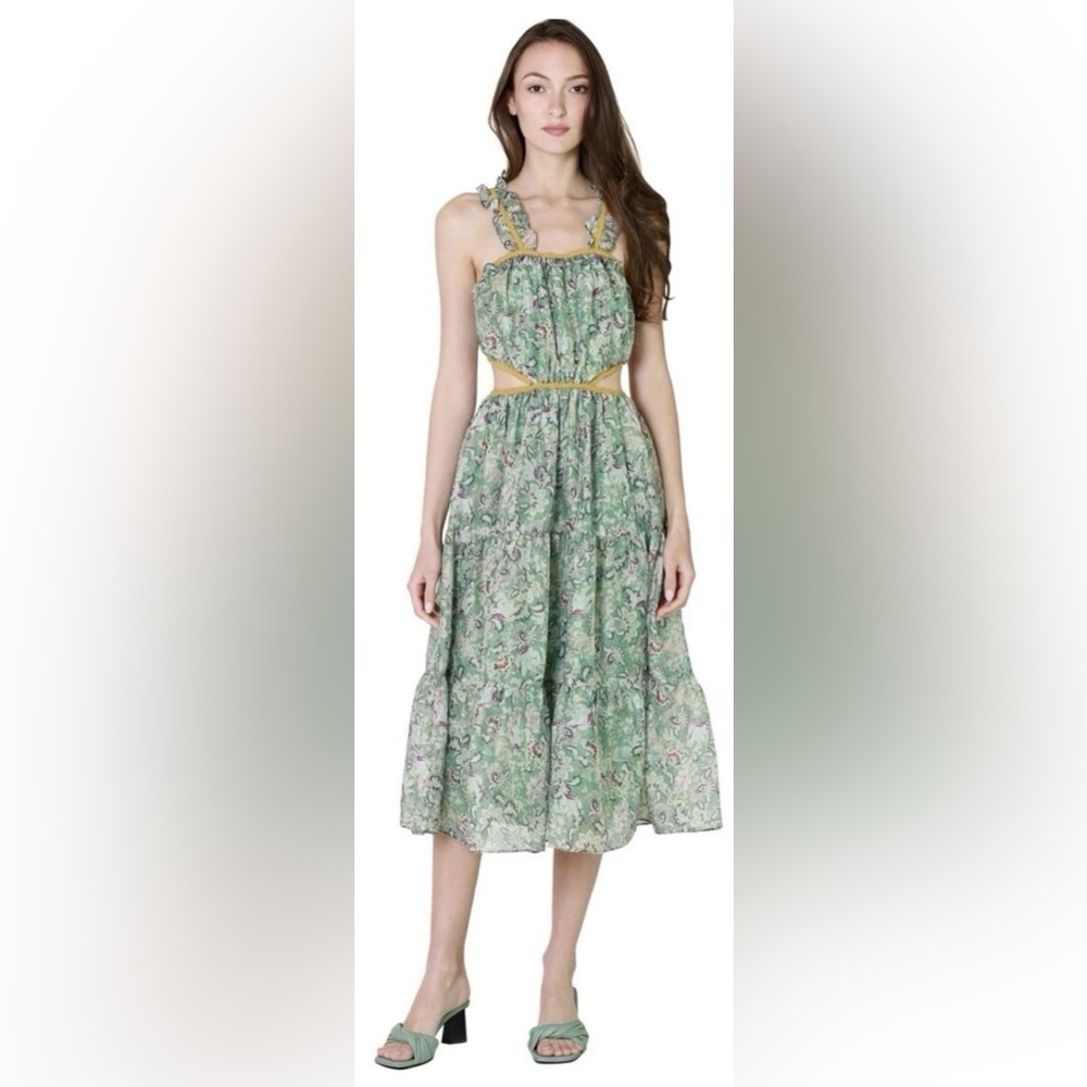 CURRENT AIR Lasalle Open Back Midi Dress In Floral Sage Sz S NWT - Picture 3 of 14